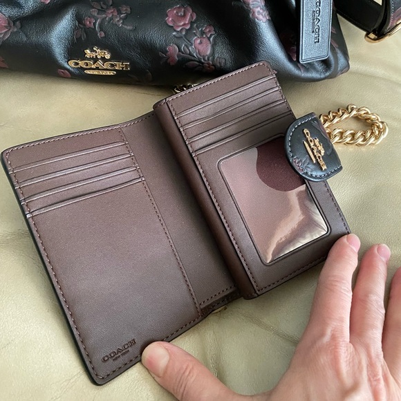 LKNW Coach Faye Shoulder Bag & Wallet Set Leather Floral Print Black/Wine - Picture 16 of 16